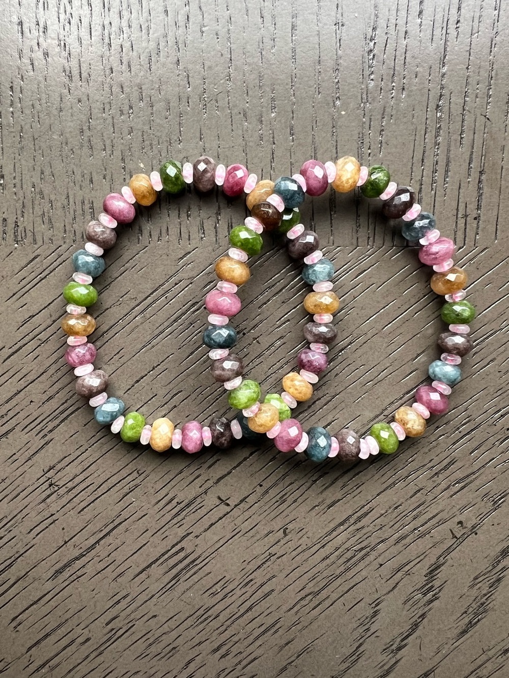 Faceted rondelle shape chalcedony with clear quartz spacers bracelet SIZE 6.5-7’